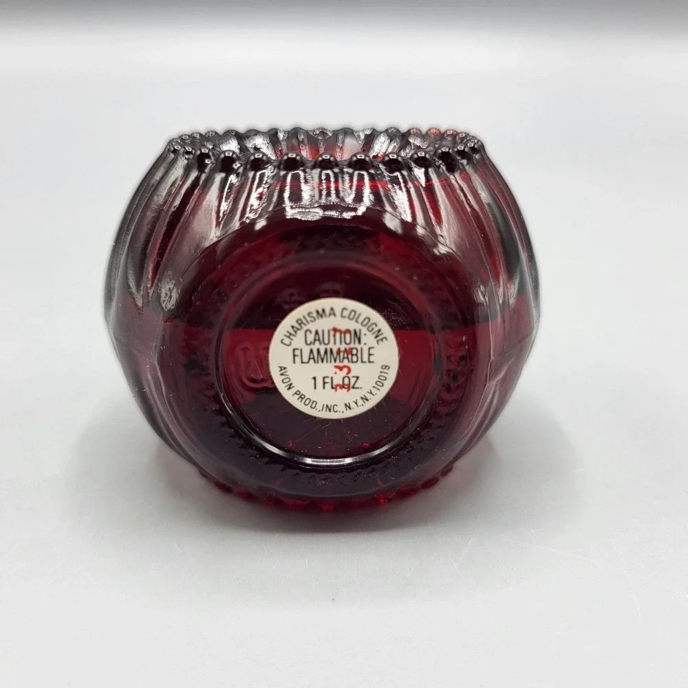 Vintage EMPTY Avon Charisma Cologne 1 fl oz Ribbed Ruby Red Glass Bottle Small